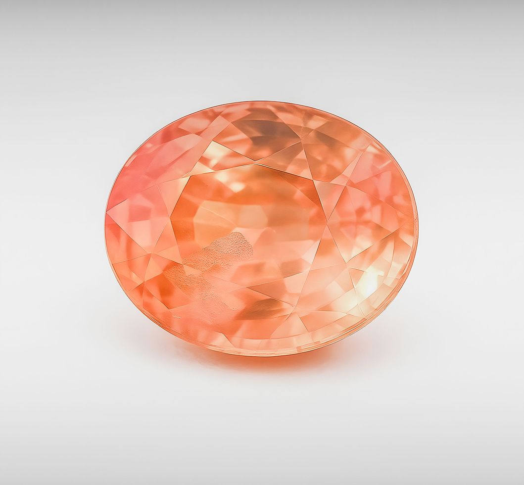padparadscha sapphire oval cut on a dark background